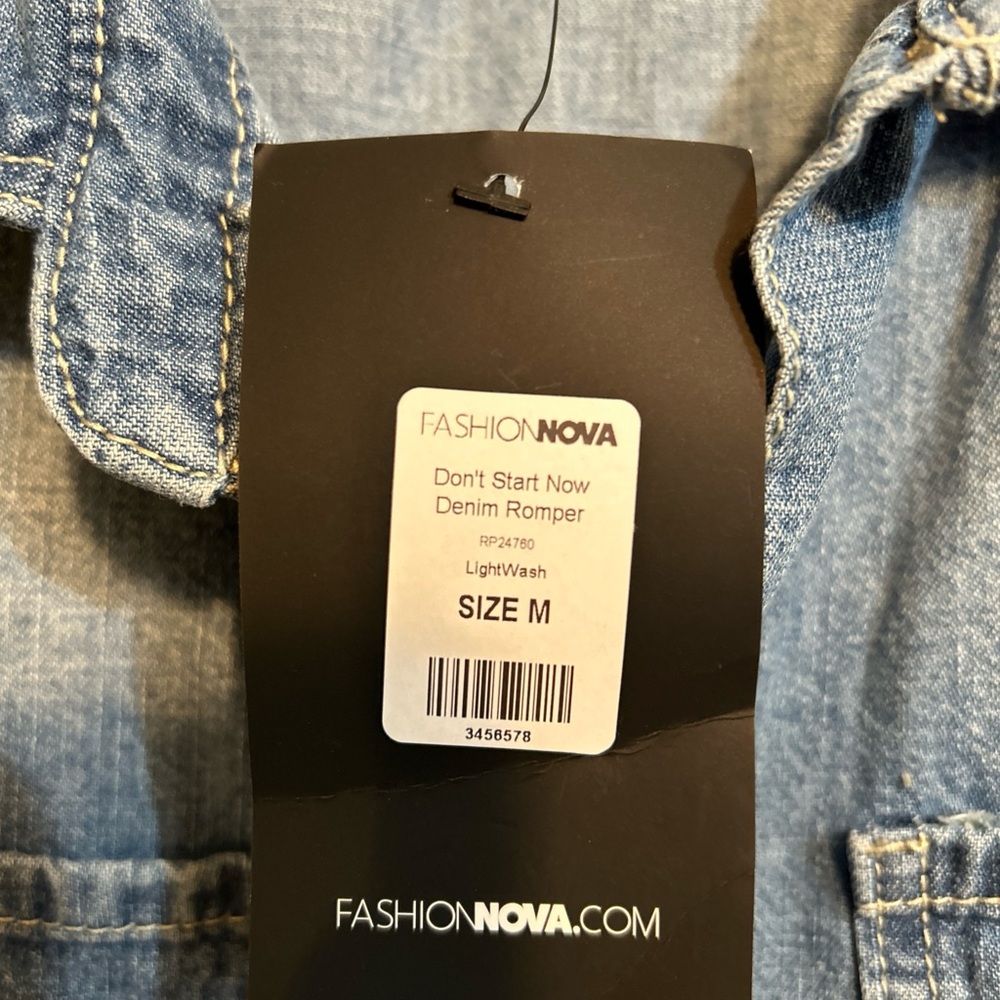 Fashion Nova Light Blue Distressed Denim Jumpsuit Romper - Picture 4 of 13